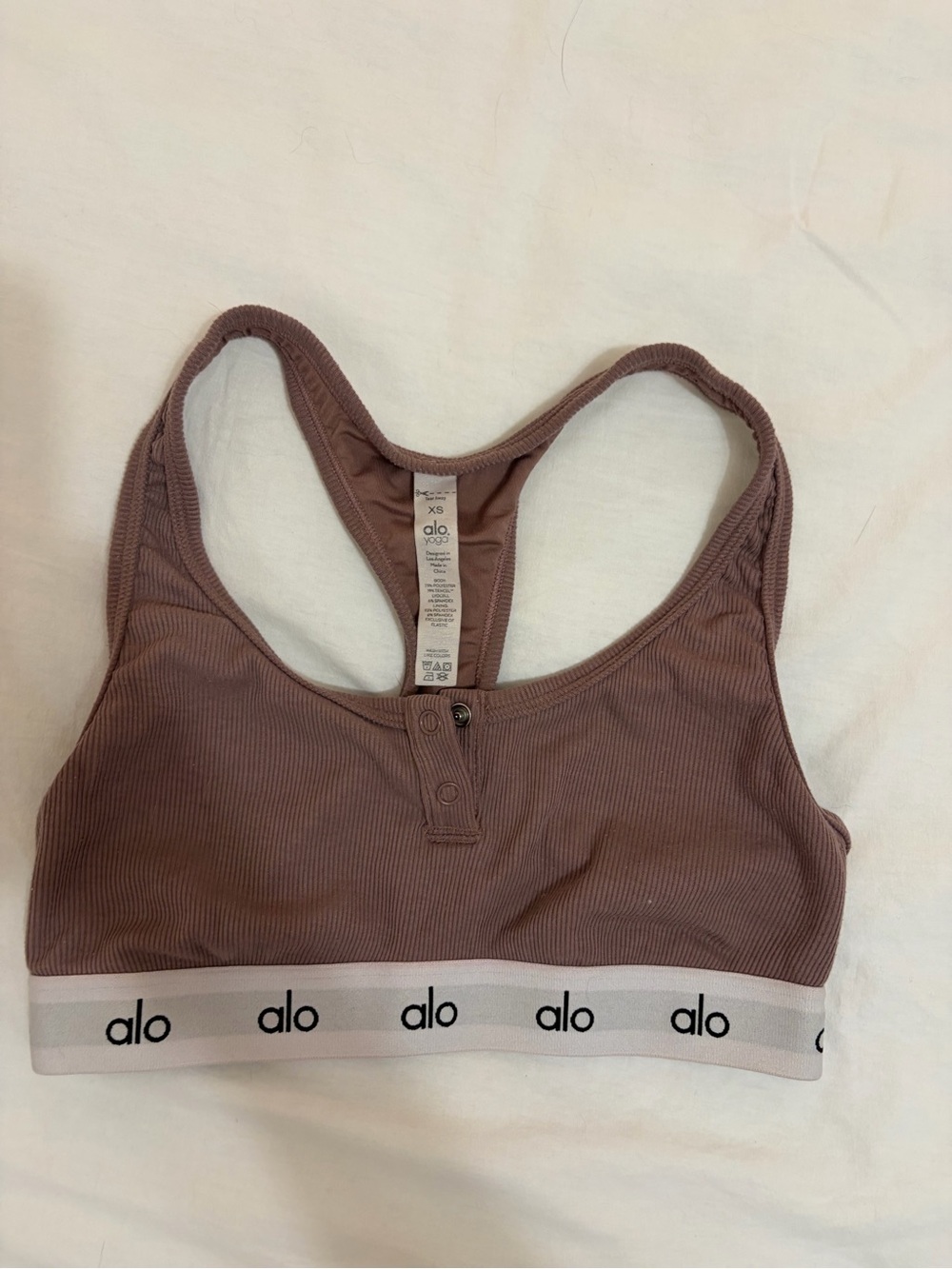 ALO Yoga Mauve Ribbed Racerback Sports Bralette with Logo Band